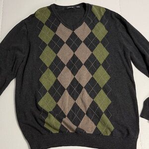 Claiborne V-Neck Argyle Sweater - Black, Green, and Brown